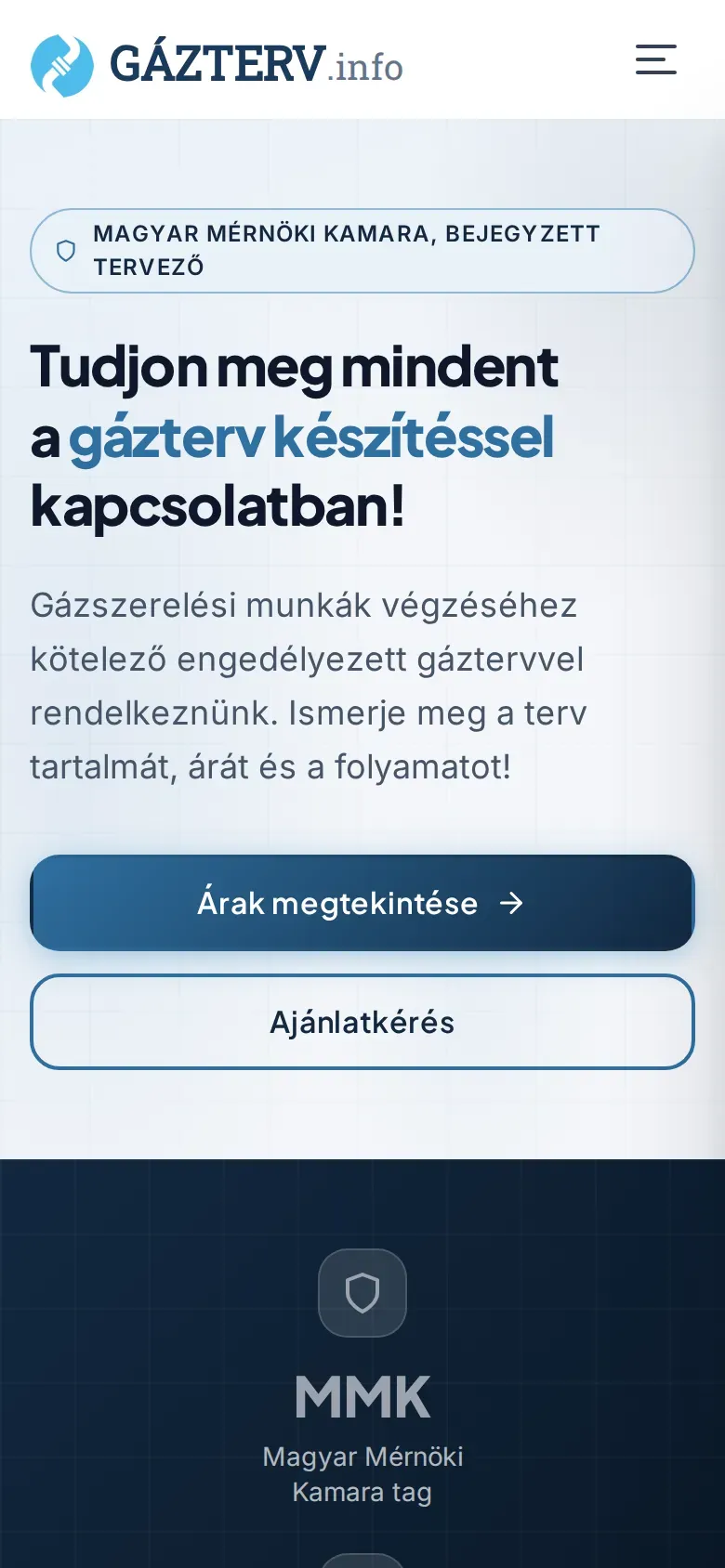 A gazterv.info weboldal kezdőlapja mobilon