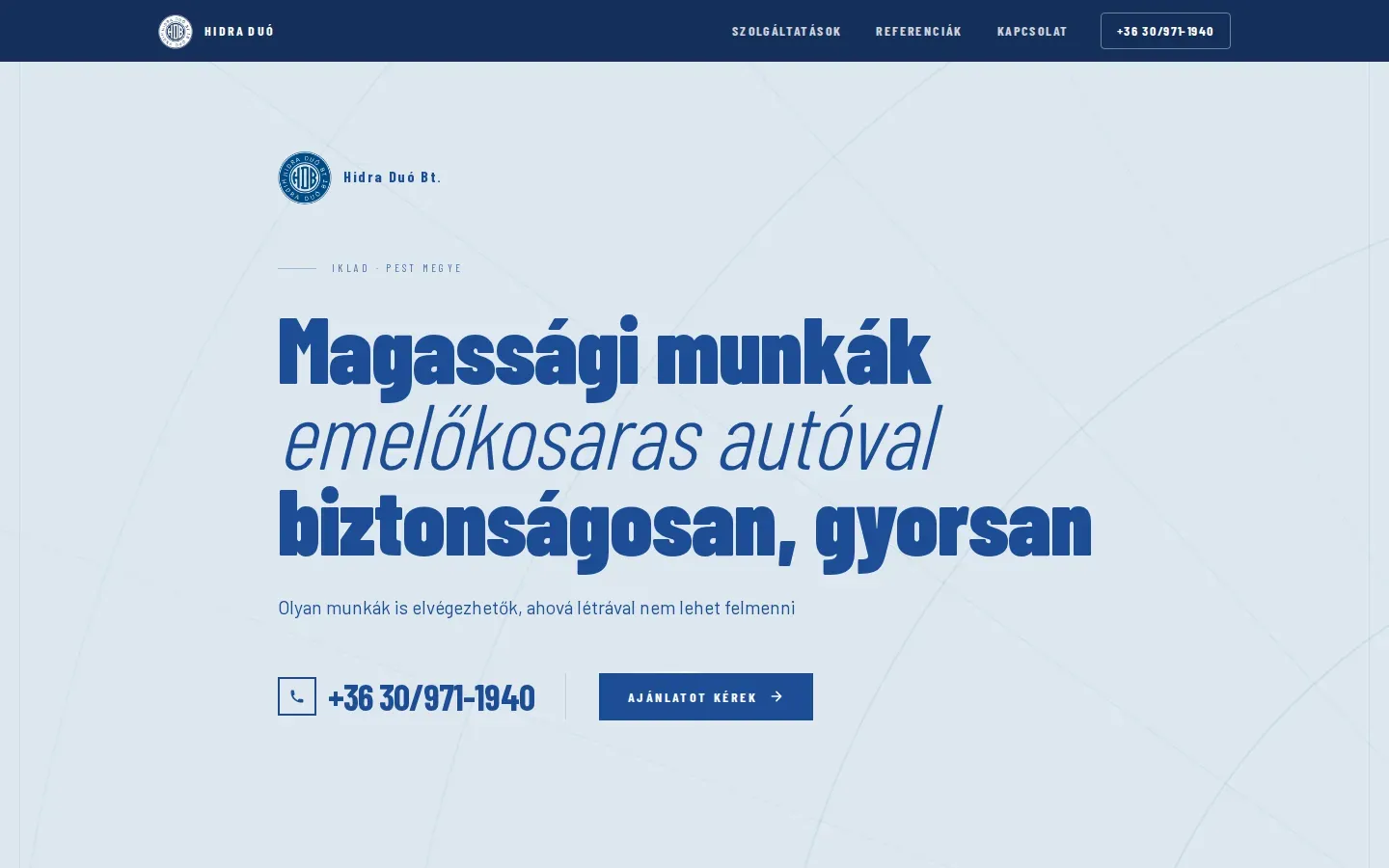 A hidraduo.hu weboldal kezdőlapja számítógépen