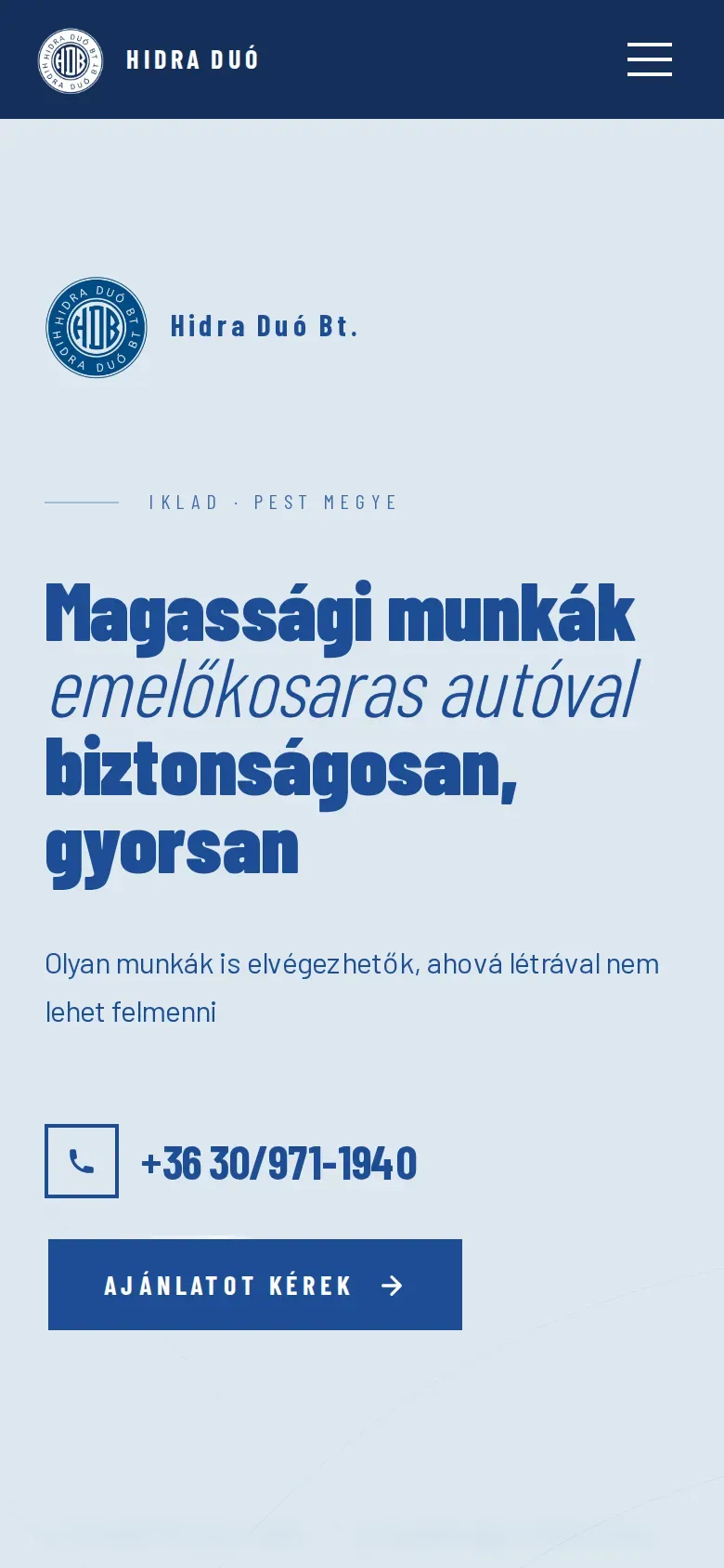 A hidraduo.hu weboldal kezdőlapja mobilon