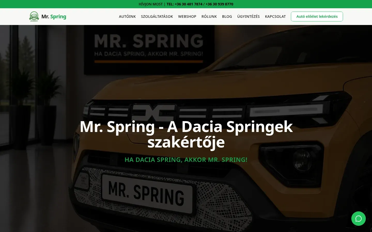 A mrspring.hu weboldal kezdőlapja számítógépen