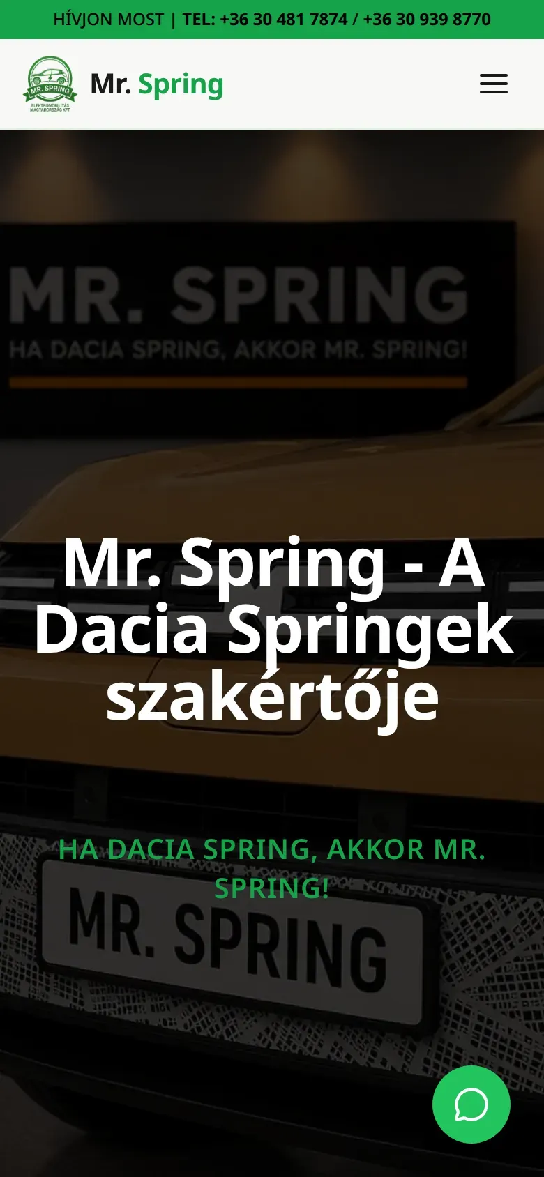 A mrspring.hu weboldal kezdőlapja mobilon